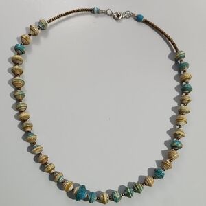 Teng Yue Handmade Turquoise and Cream Beaded Necklace